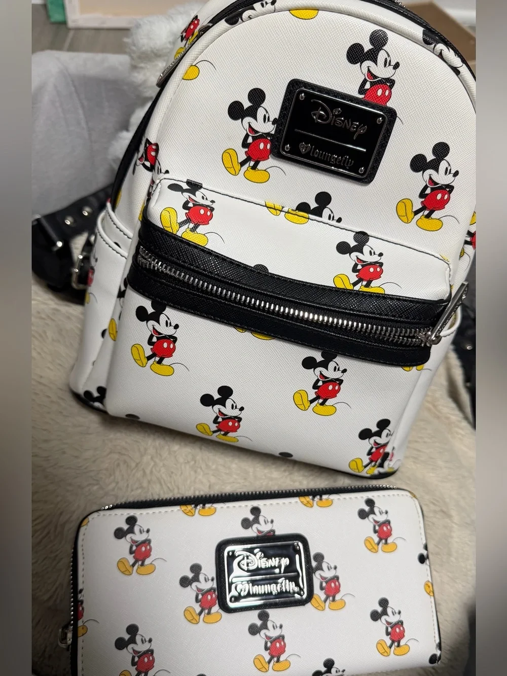Loungefly White Mickey Mouse Mini Backpack with matching wallet